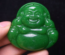 Load image into Gallery viewer, 10% OFF- Certified Natural Jadeite Emerald A*Jade HandCarved Blessing Happy Buddha Pendant《Grade A》A1940