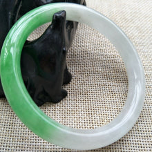 Load image into Gallery viewer, 10% OFF- 56/57/58mm Certified Natural Green White Jadeite Emerald A*Jade HandCarved Lucky Round Bracelet Bangle F000