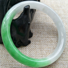 Load image into Gallery viewer, 10% OFF- 56/57/58mm Certified Natural Green White Jadeite Emerald A*Jade HandCarved Lucky Round Bracelet Bangle F000