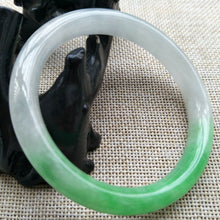 Load image into Gallery viewer, 10% OFF- 56/57/58mm Certified Natural Green White Jadeite Emerald A*Jade HandCarved Lucky Round Bracelet Bangle F000