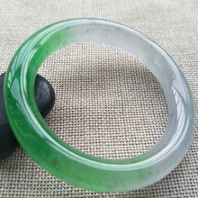 Load image into Gallery viewer, 10% OFF- 57/58/59mm Certified Natural Green White Jadeite Emerald A*Jade HandCarved Lucky Round Bracelet Bangle F206