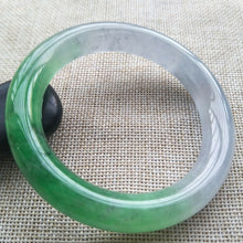 Load image into Gallery viewer, 10% OFF- 57/58/59mm Certified Natural Green White Jadeite Emerald A*Jade HandCarved Lucky Round Bracelet Bangle F204