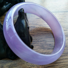 Load image into Gallery viewer, 10% OFF- 54/55/56mm Certified Natural Lavender Purple Jadeite Emerald A*Jade HandCarved Lucky Bracelet Bangle F109