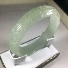 Load image into Gallery viewer, 58-60mm Certified Natural Light Green Jadeite Emerald A Jade Carved Dragon Flower Bracelet Bangle GX3132 with Gift Box