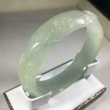 Load image into Gallery viewer, 58-60mm Certified Natural Light Green Jadeite Emerald A Jade Carved Dragon Flower Bracelet Bangle GX3132 with Gift Box