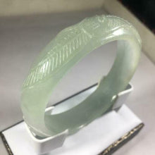 Load image into Gallery viewer, 58-60mm Certified Natural Light Green Jadeite Emerald A Jade Carved Dragon Flower Bracelet Bangle GX3132 with Gift Box