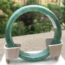Load image into Gallery viewer, 10% OFF- 54/55/56mm Certified Natural Oily Green Jadeite Emerald A*Jade HandCarved Lucky Bracelet Bangle x3284