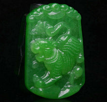 Load image into Gallery viewer, 10% OFF- Certified Natural Icy Green Jadeite Emerald A Jade HandCarved Lucky Tiger Yu Bi Pendant A537