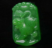 Load image into Gallery viewer, 10% OFF- Certified Natural Icy Green Jadeite Emerald A Jade HandCarved Lucky Tiger Yu Bi Pendant A537
