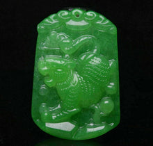 Load image into Gallery viewer, 10% OFF- Certified Natural Icy Green Jadeite Emerald A Jade HandCarved Lucky Tiger Yu Bi Pendant A537