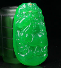 Load image into Gallery viewer, 10% OFF- Certified Natural Icy Green Jadeite Emerald A Jade HandCarved Lucky Horse Yu Bi Pendant A537