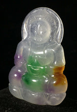 Load image into Gallery viewer, 10% OFF- Certified Natural Icy Multi-Color Jadeite Emerald A Jade HandCarved Blessing Guanyin Pendant A537