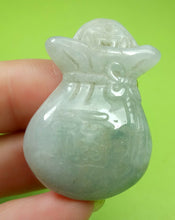 Load image into Gallery viewer, 10% OFF- Certified Natural Jadeite Emerald Jade HandCarved Translucent Blessing Coin Bag Pendant《Grade A》A5984