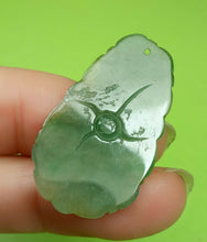 Load image into Gallery viewer, 10% OFF- Certified Natural Oily Green Jadeite Emerald A Jade HandCarved Translucent Lucky Lotus Leaf Pendant《Grade A》A