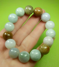 Load image into Gallery viewer, 10% OFF- 55-63mm Certified Natural Multi-Color Jadeite Emerald A Jade HandCarved Translucent Lucky 13MM Beads Stretchy-Bracelet《Grade A》A2419