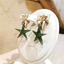 Load image into Gallery viewer, 10% OFF- A Pair of Green Jade STAR Shaped Earrings Gold Tone Screw Back