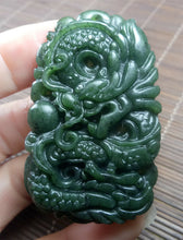 Load image into Gallery viewer, 10% OF- Certified Natural Green Emerald A*Jade Handcarved Lucky Dragon Pendant A0988
