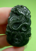 Load image into Gallery viewer, 10% OF- Certified Natural Oily Green Jadeite Emerald A*Jade Handcarved Lucky Snake Ruyi Pendant A5855