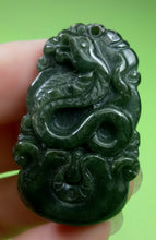 Load image into Gallery viewer, 10% OF- Certified Natural Oily Green Jadeite Emerald A*Jade Handcarved Lucky Snake Ruyi Pendant A5855