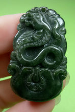 Load image into Gallery viewer, 10% OF- Certified Natural Oily Green Jadeite Emerald A*Jade Handcarved Lucky Snake Ruyi Pendant A5855