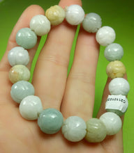 Load image into Gallery viewer, 10% OF- 50-63mm Certified Natural Lavender Multi-Color Jadeite Emerald Jade Carved 11MM Lotus Beads Stretchy-Bracelet《Grade A》C3650