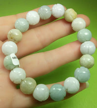 Load image into Gallery viewer, 10% OF- 50-63mm Certified Natural Lavender Multi-Color Jadeite Emerald Jade Carved 11MM Lotus Beads Stretchy-Bracelet《Grade A》C3650