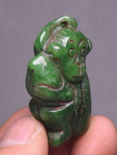 Load image into Gallery viewer, 10% OFF- Certified Natural Jadeite Emerald A Jade HandCarved Lucky Jade Monkey Feng Shui Pendant A88