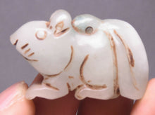Load image into Gallery viewer, 10% OFF- Certified Natural Jadeite Emerald A Jade HandCarved Lucky White Jade Rat Feng Shui Pendant A88