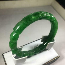 Load image into Gallery viewer, 57-59mm Certified Natural Green Jadeite Emerald A Jade HandCarved Dragon Round Bracelet Bangle GX3134 with Gift Box