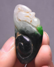 Load image into Gallery viewer, 10% OFF- Certified Natural 3 Color Jadeite Emerald A Jade HandCarved Lucky Dragon Feng Shui Pendant A88