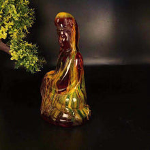 Load image into Gallery viewer, 7.3''H- Chinese Natural Antique Exquisite GEOMANTIC AMBER Handcarved Sculpture Guanyin Statue