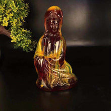 Load image into Gallery viewer, 7.3''H- Chinese Natural Antique Exquisite GEOMANTIC AMBER Handcarved Sculpture Guanyin Statue