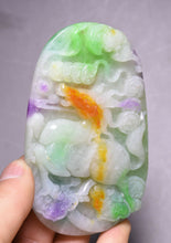 Load image into Gallery viewer, 10% OFF- Certified Natural Multi-Color Jadeite Emerald A Jade HandCarved Lucky Coin Horse Feng Shui Pendant NO.C899