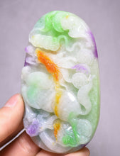 Load image into Gallery viewer, 10% OFF- Certified Natural Multi-Color Jadeite Emerald A Jade HandCarved Lucky Coin Horse Feng Shui Pendant NO.C899