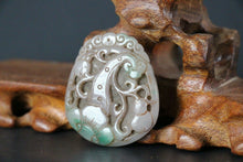Load image into Gallery viewer, 10% OFF- Certified Natural Light Green Jadeite Emerald Jade Handcarved Lucky Gourd Ruyi Pendant《Grade A》NO.C88