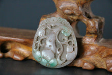 Load image into Gallery viewer, 10% OFF- Certified Natural Light Green Jadeite Emerald Jade Handcarved Lucky Gourd Ruyi Pendant《Grade A》NO.C88