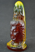 Load image into Gallery viewer, 7.3''H- Chinese Natural Antique Exquisite GEOMANTIC AMBER Handcarved Sculpture Guanyin Statue