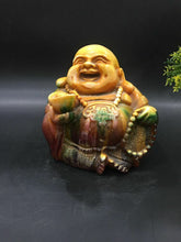 Load image into Gallery viewer, 3.6''H- Chinese Natural Antique Exquisite GEOMANTIC AMBER Handcarved Sculpture Blessing Happy Giant Buddha Statue