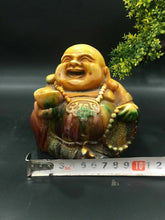 Load image into Gallery viewer, 3.6''H- Chinese Natural Antique Exquisite GEOMANTIC AMBER Handcarved Sculpture Blessing Happy Giant Buddha Statue