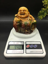 Load image into Gallery viewer, 3.6''H- Chinese Natural Antique Exquisite GEOMANTIC AMBER Handcarved Sculpture Blessing Happy Giant Buddha Statue