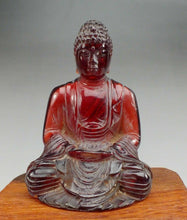 Load image into Gallery viewer, 3.75''H- Chinese Natural Antique Exquisite GEOMANTIC AMBER Handcarved Sculpture Blessing Buddha Statue