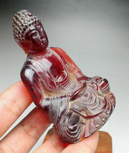Load image into Gallery viewer, 3.75''H- Chinese Natural Antique Exquisite GEOMANTIC AMBER Handcarved Sculpture Blessing Buddha Statue