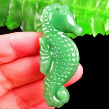 Load image into Gallery viewer, 10% OFF- Certified Natural Green Emerald A Jade Carved Lucky Sea Horse Feng Shui Pendant