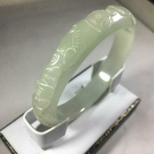 Load image into Gallery viewer, 55-57mm Certified Natural Light Green Jadeite Emerald A Jade HandCarved Ruyi Flower-Money Coin Bracelet Bangle GX3148 with Gift Box