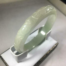 Load image into Gallery viewer, 55-57mm Certified Natural Light Green Jadeite Emerald A Jade HandCarved Ruyi Flower-Money Coin Bracelet Bangle GX3148 with Gift Box