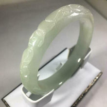 Load image into Gallery viewer, 55-57mm Certified Natural Light Green Jadeite Emerald A Jade HandCarved Ruyi Flower-Money Coin Bracelet Bangle GX3148 with Gift Box