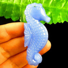 Load image into Gallery viewer, 10% OFF- Certified Natural Blue Emerald A Jade Carved Lucky Sea Horse Feng Shui Pendant