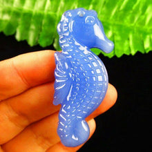 Load image into Gallery viewer, 10% OFF- Certified Natural Blue Emerald A Jade Carved Lucky Sea Horse Feng Shui Pendant