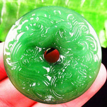 Load image into Gallery viewer, 10% OFF- Certified Natural Green Emerald A Jade Carved Lucky Dragon Donut Feng Shui Pendant