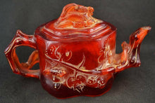 Load image into Gallery viewer, 7.15''L- Chinese Natural Antique Exquisite GEOMANTIC AMBER Handcarved Sculpture Lucky Teapot Statue